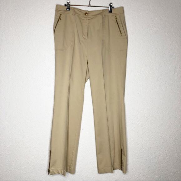 St John Collection tan khaki gold zipper high rise pants size 12 - Picture 1 of 15